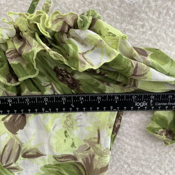 Haas Green Tropical Floral Mesh Ruffle Cold Shoulder Top Womens M Medium - Picture 7 of 9